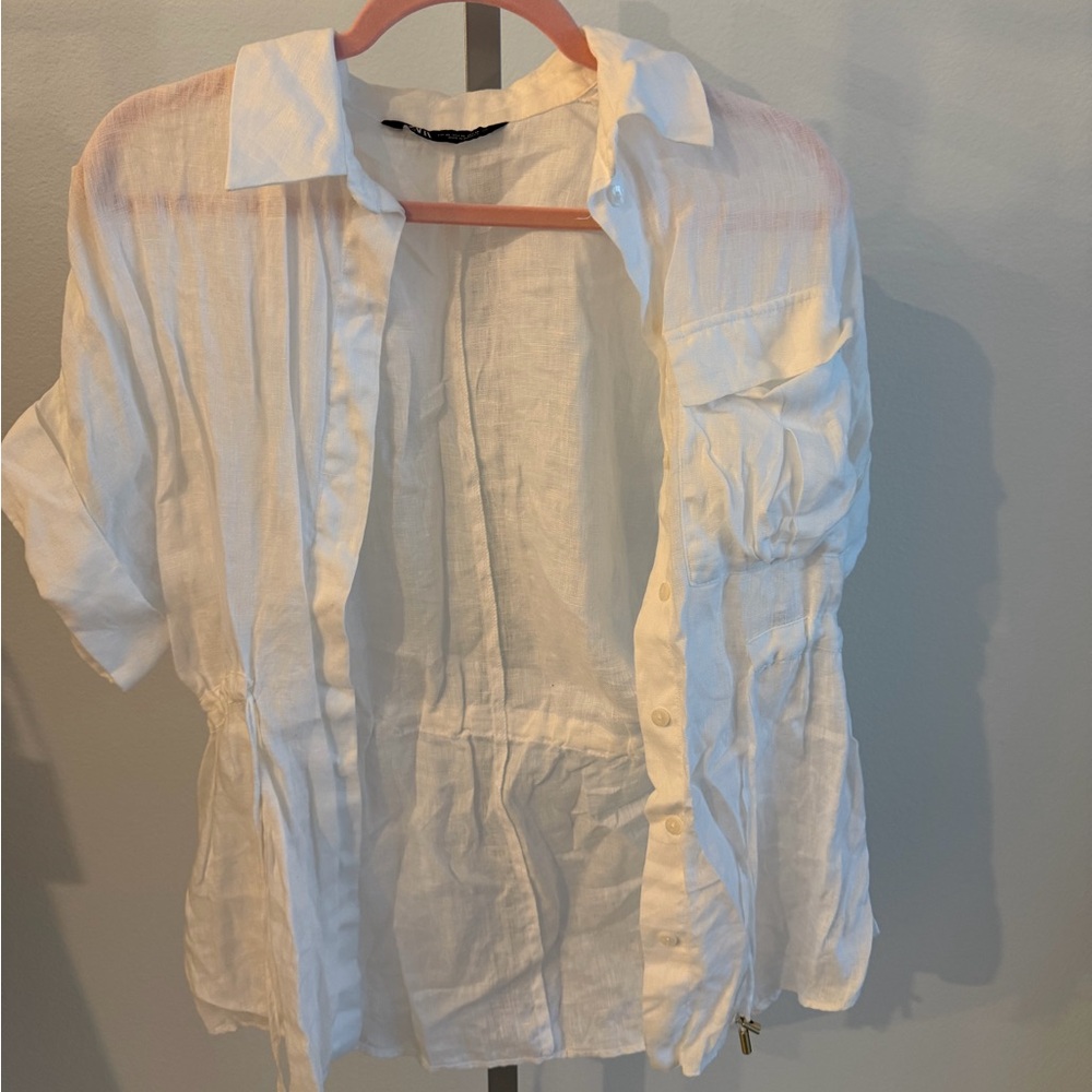 Zara White Lightweight Linen Shirt